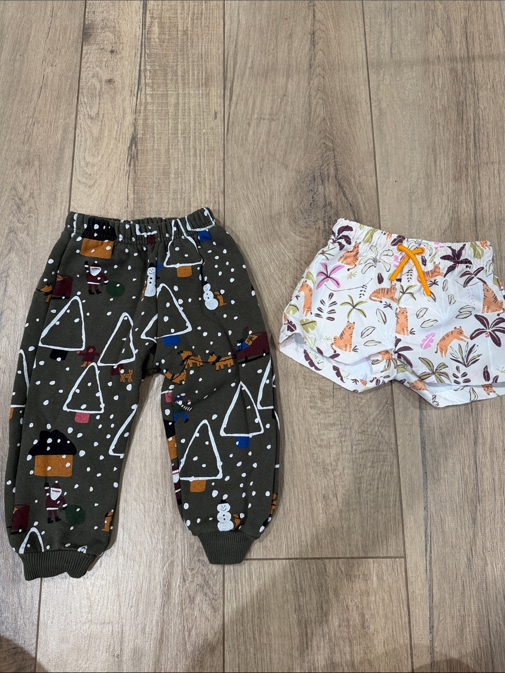 Kids Zara Bundle- Olive Green Holiday Print Jogger Pants and Safari Swim Trunks
